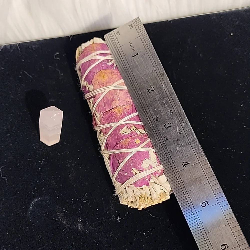 Romance Sage Bundle has dried rose petals  with Rose Quartz mini tower - Picture 3 of 6